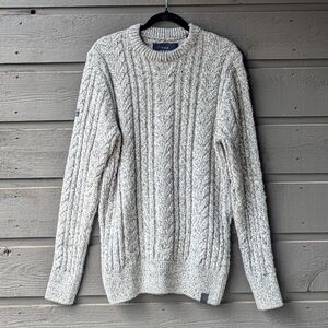 Superdry Marled Gray Jacob Heritage Cable Knit Crewneck Sweater Large